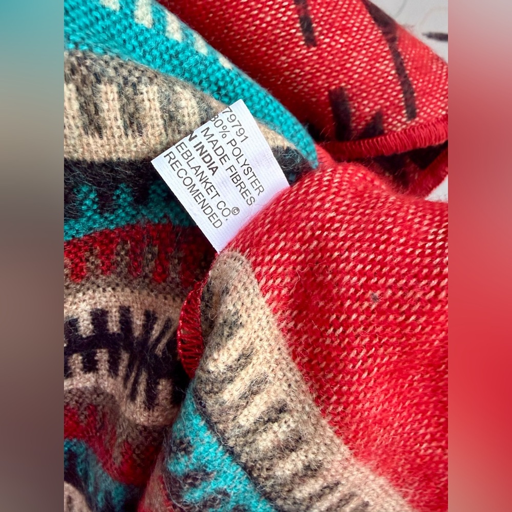 El Paso Saddleblanket Scarf Red Southwest Aztec Fringe 72” - Picture 7 of 8